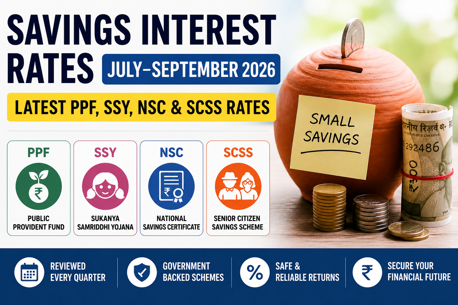 Small Savings Rates Jul-Sep 2026: PPF, SSY, NSC & SCSS Latest Rates